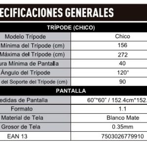 QIAN PANTALLA DE PROYECCION CON TRIPODE DIBAN 84 PULGADAS BLANCO MATE MOD. QPD-69601