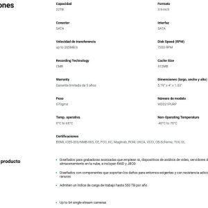 Disco Duro Western Digital PURPLE WD221PURP 22TB,