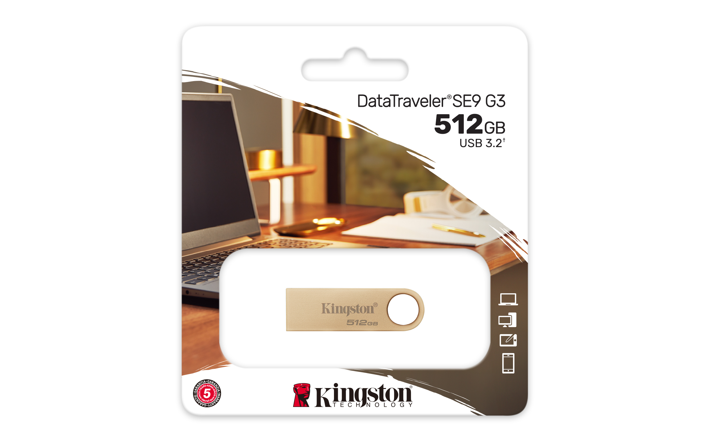 MEMORIA USB KINGSTON DATATRAVELER SE9 G3 512GB 3.2 GEN 1 METÁLICA ORO