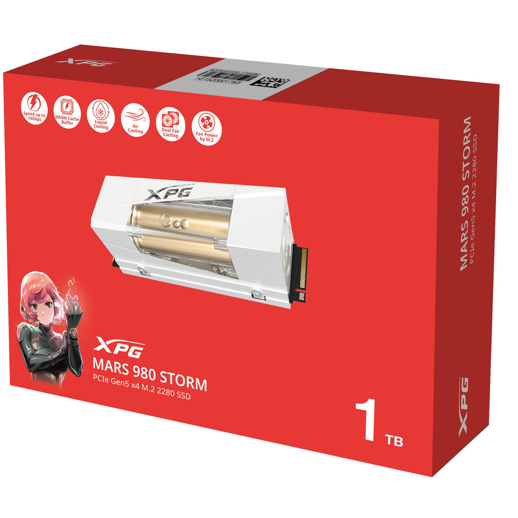Unidad de Estado Sólido XPG MARS 980 STORM 1TB PCIe Gen5 x4 M.2 2280, velocidad de lectura/escritura secuencial hasta 14,000/13,000MB/s SMAR-980S-1TCI